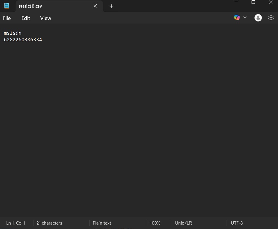 Upload file nomor ke MyAds