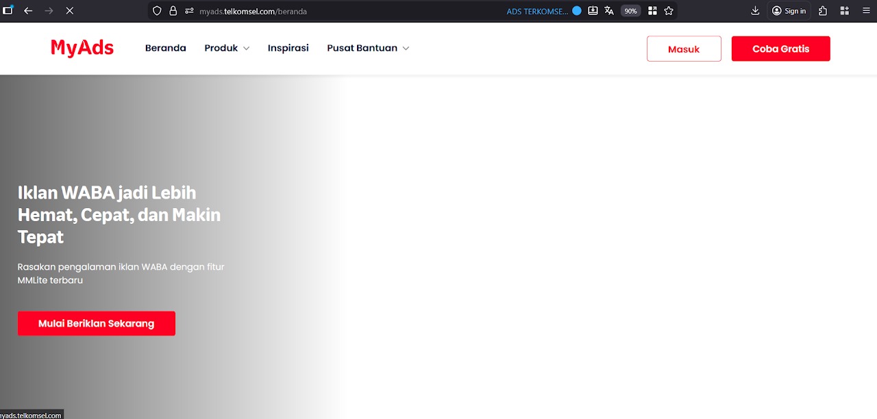 Halaman utama MyAds Telkomsel