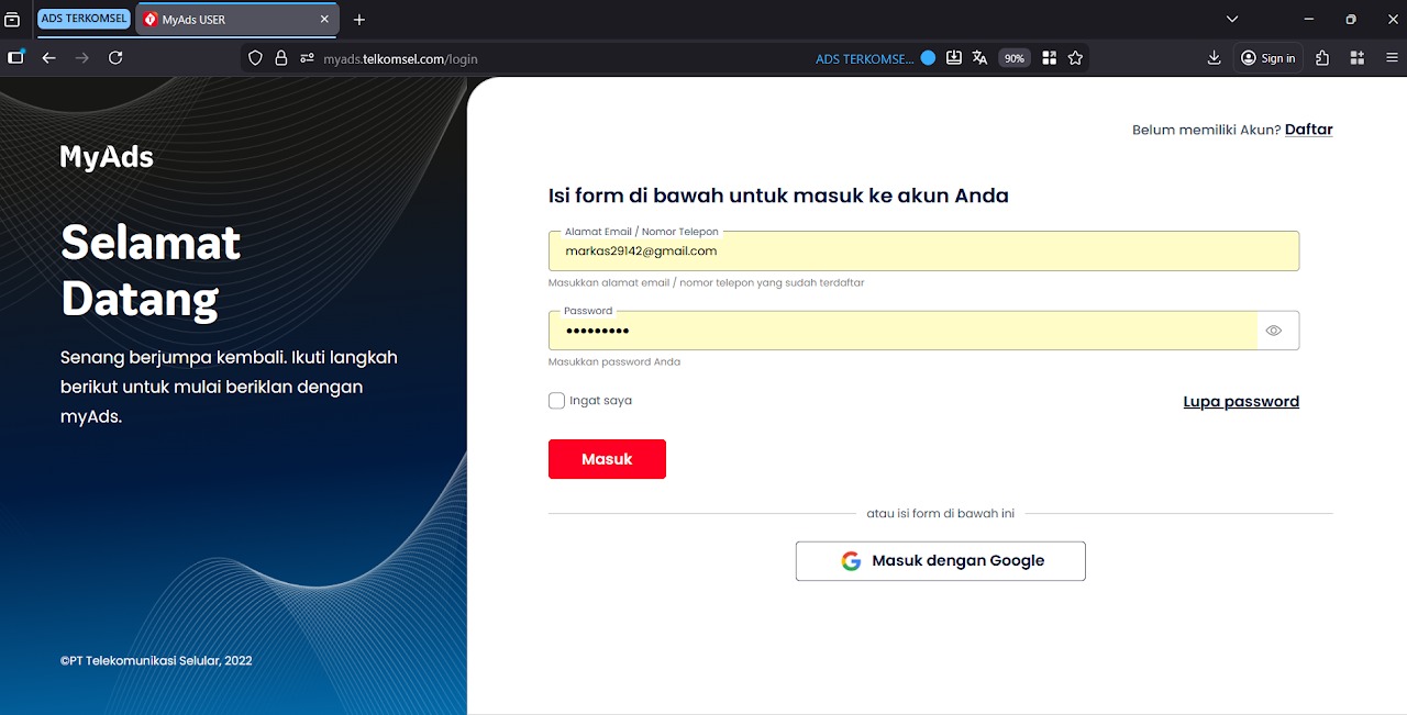Tombol Masuk dengan Google