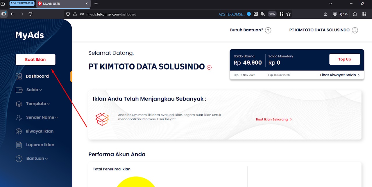 Menu Buat Iklan MyAds