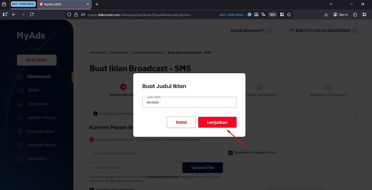 Form Nama Mengirim KIMTOTO